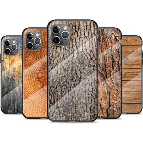 Tempered Glass Cover Texture Wood For Apple iPhone 12 11 8 7 6 6S XS XR SE X 2020 Pro Max Mini Plus Phone Case