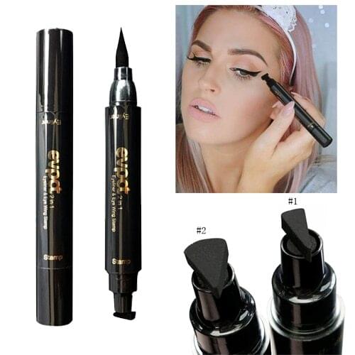 Double Head Black Eyeliner Stamp Smooth Liquid Eyeliner Not Smudge Soft Seal Stamp Waterproof Easy to Draw Delicate Line TSLM2