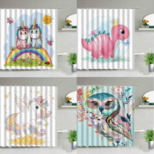 Cartoon unicorn owl curtain for bathroom elephant bathroom decor shower curtains bathroom Bathroom curtains Curtains for kitchen