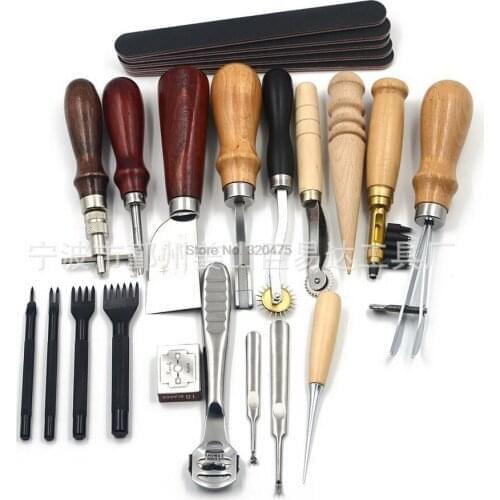 By dhl 20set 18pcs/Set Leather Sewing Craft Punch Tools for Kit Stitching Carving Saddle Groover DIY Leather Grinding Tool
