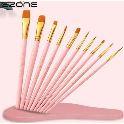 EZONE 10 Pcs/Set Nylon Hair Watercolor Paint Brushes Different Shape Round Plain Tip Gouache Painting Brush Set Art Supplies