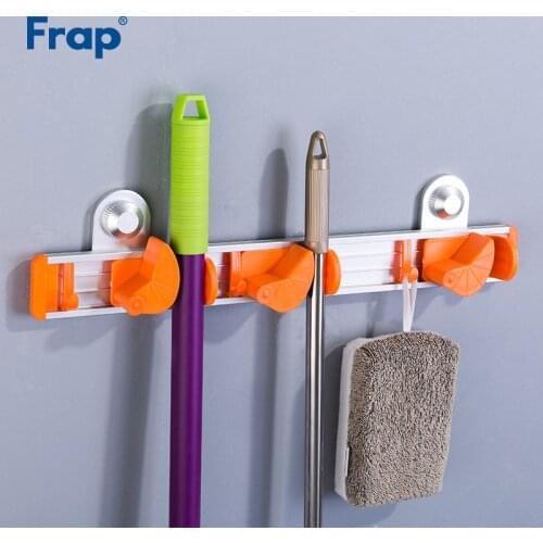 Frap Home Organizer Space Aluminum Bathroom Storage Moved Wall Mounted Shelf Storage Holder With Mop Hook Accessories Y18069