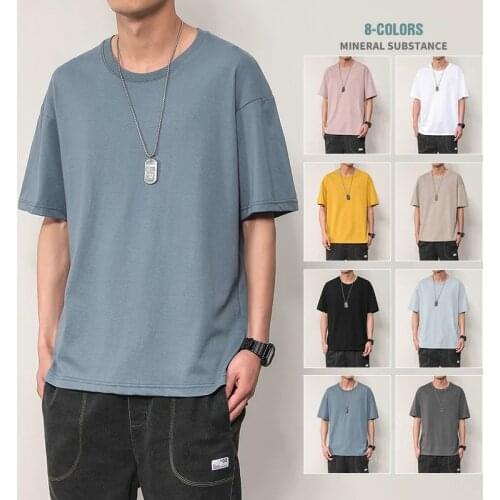 2021 Summer O-Neck T-Shirts Men Solid Streetwear Mens Loose Casual Short Sleeve Tops Tees Male T Shirts Men