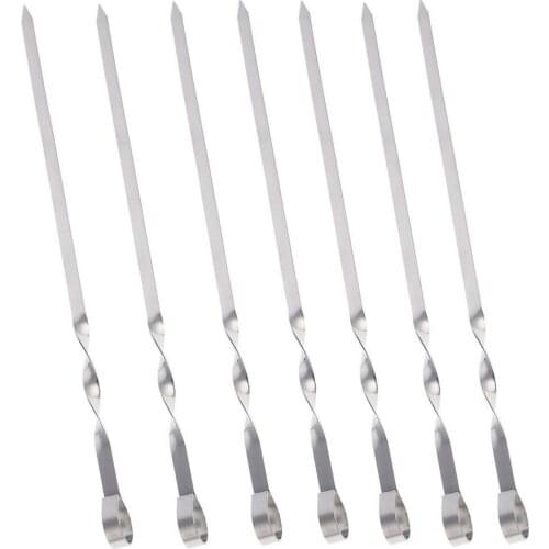 10Pcs/set Stainless Steel Barbecue Needle Grilling Kebab Flat BBQ Skewers Needle Stick For Outdoor Camping Picnic Cooking Tools