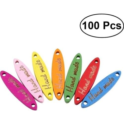 100pcs Handmade Wood Buttons Name Plates Wooden Labels Tags 2 Holes Sewing Crafts Accessories with Hand Made Lettering