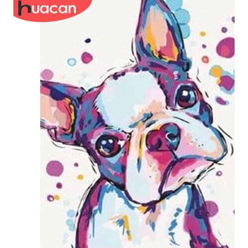HUACAN DIY Frame Oil Painting By Numbers Dog Animal Acrylic On Canvas Wall Art Picture By Numbers Wolf For Living Room