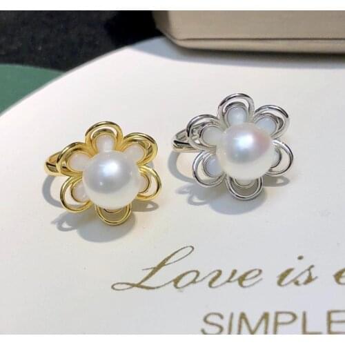 Flower Jewelry 925 Sterling Silver Adjustable Ring Settings Findings Mountings Parts for Pearl Corals Jade Crystal, 5pcs/lot