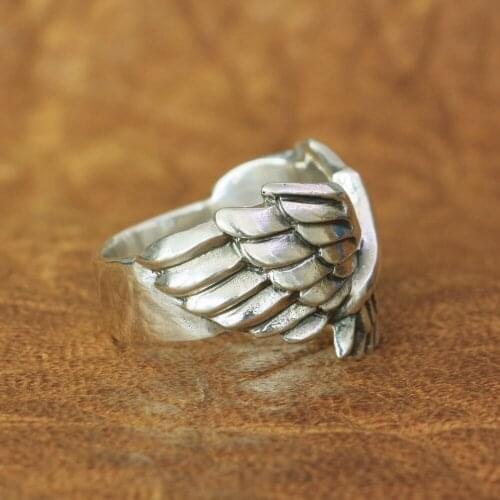 Angel Wing Ring 925 Sterling Silver Mens Biker Rock Punk Ring TA164 US Size 7~15