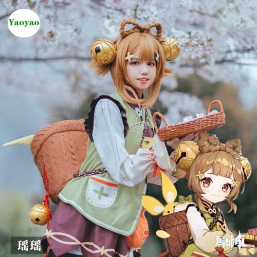 Project Yao Yao Cosplay Costume Game Genshin Impact Grass Element Kawaii Loli Cosplay Accessories Anime Cute Girl Clothes Set