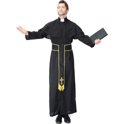 Halloween Masquerade Party Role-playing Pastor Father Costumes Adult Man Purim Carnival Noble Priest Cosplay Uniform