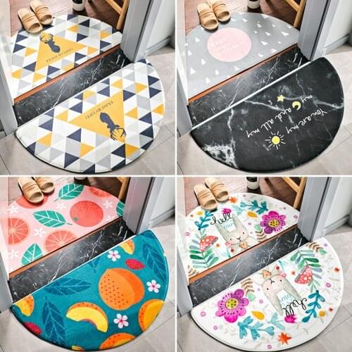Door Mats Polyester Semicircle Carpet For Bedroom Kitchen Bathroom Entrance Cute Cartoon Non-slip Entrance Indoor Floor Mat