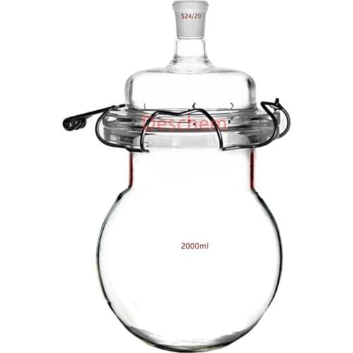 2000ml 24/29 1-Neck Glass Reaction Vessel Single Neck 2L Lab Reactor W/Lid And Clamp