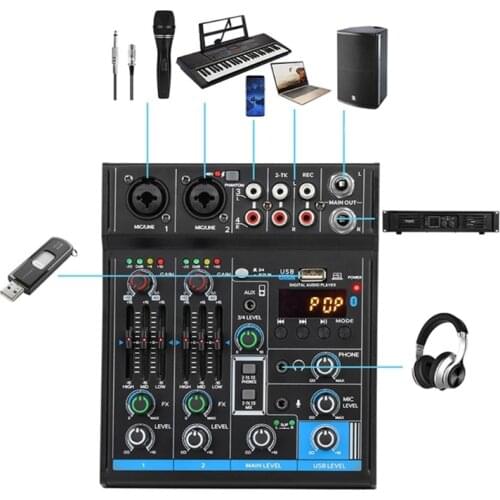1XCB USB Interface Mixer 3.5mm Headphone Jack 48V Microphone Power Button for Live Streaming/K Songs