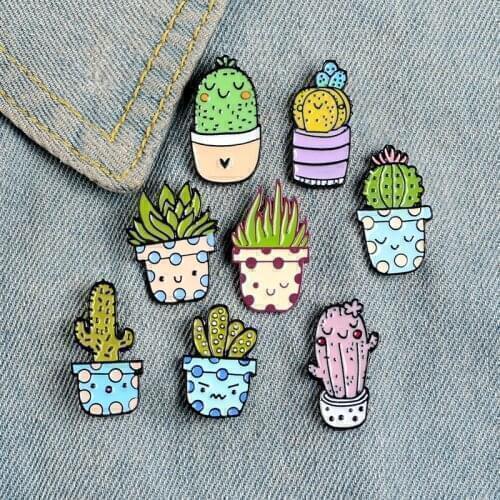 Cute Potted plant Enamel Brooch Cactus Succulents Lapel Pin Badges jewelry for gardening friends Ariocarpus retusus Cacti