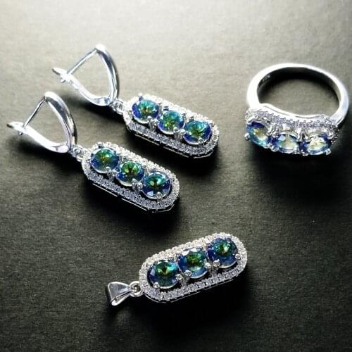 Many Colors Peanut Square Silver 925 Jewelry For Women Earrings Ring Necklace Set Very Pretty Style Anniversary Gift