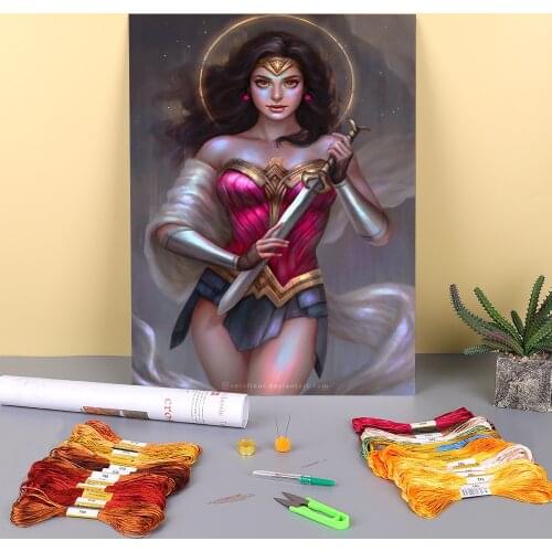 Cartoon Girl Woman Printed Fabric 11CT Cross Stitch DIY Embroidery Kit DMC Threads Needlework Knitting Handmade Craft Gift