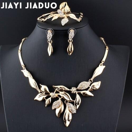 Jiayi New Indian Fashion Bridal Jewelry Set Gold-color Necklace & Earrings Leaf for Women Gift Wedding Accessories