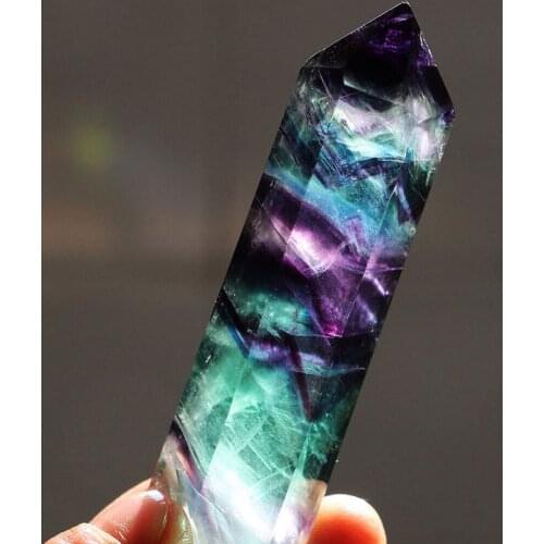Natural Fluorite Crystal Colorful Striped Fluorite Quartz Crystal Stone Point Healing Hexagonal Wand Treatment Stone
