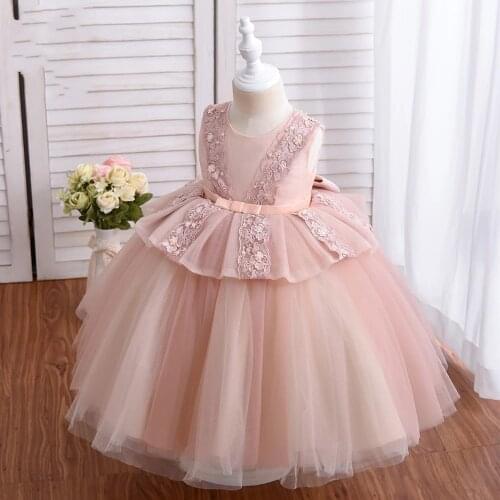 New Ball Gown Autumn Dress Girl Clothes With Bow Wedding Embroidered Kids Children Dresses for 2 to 5 Years Old Kids