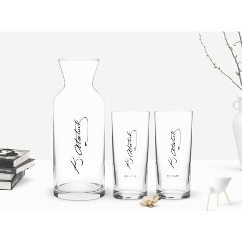 Personalized Colorful Printed Ataturk Themed Dual Arrack Cup and Carafe Gift Seti-31