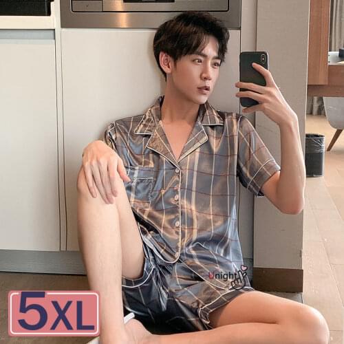 Plus Size 5XL Mens Pajama Shorts for Summer Satin Set Silk Unisex Female Male Pijama Casual Home Clothes pyjama homme pijamas