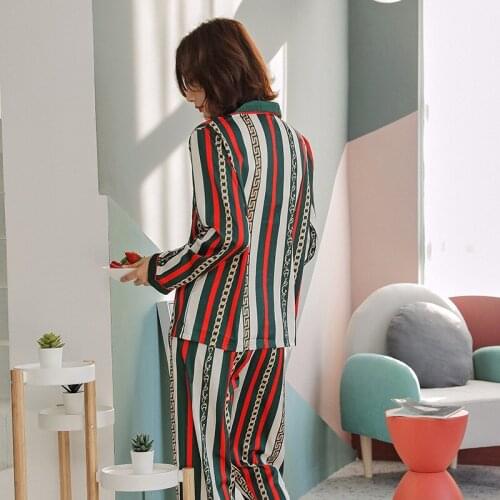 Women New Long Sleeve Pajamas Set Fashion Satin Silk Print Homewear Leisure Clothes Women Long Pant Pyjamas Sets 2PCS Nightwear