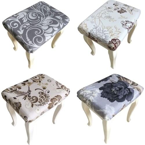 Removable Stool Covers Flower Printed Seat Protector Square Stool Surface Dustproof Soft Spandex Chair Cover for Bedroom