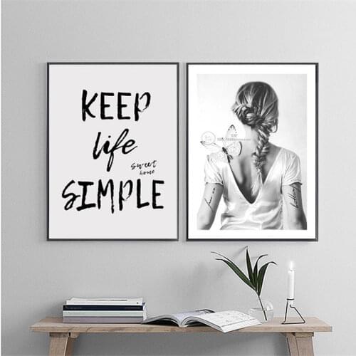 Nordic Canvas Painting Home Decor Wall Art Print Living Room Picture Letter Quote Girl Poster Nordic Black White Simple Painting