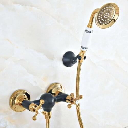Black Gold Bathroom Faucet Bath Faucet Mixer Tap Wall Mounted Hand Held Shower Head Kit Shower Faucet Sets zna517