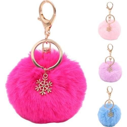 Snowflake Fluffy Pompom Ball Key Chain Ring Holder Car Bag Ornament Keychain