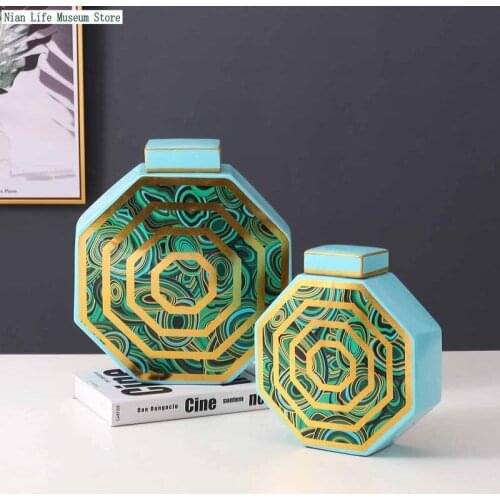 Modern Luxury Ceramic Decorative Jars With Lid Room Simulation Flower Vases Countertop Flower Pot Home Decoration Accessories