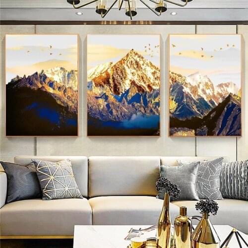 Modern Minimalist Golden Mountain Landscape Poster Living Room Sofa Home Background Wall Decoration Painting Core