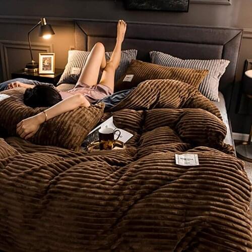 Thick Flannel Duvet Cover Pillowcase Warm Coral Duvet Cover Solid Color Soft Luxury Duvet Cover Winter Bedding Set