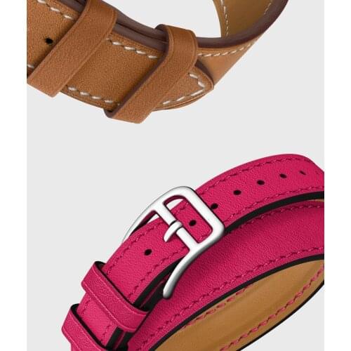 Slim leather strap for Apple watch 6 5 4 SE band 44mm 40mm Sport double loop leather replacement strap for iwatch 3 2 42mm 38mm