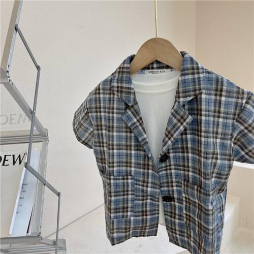 Baby Boys Short Sleeve Blazer Coats Summer Fashion New Kids Plaid Cotton Shirt Lapel Casual Blazer Tops for Boy Children Clothes