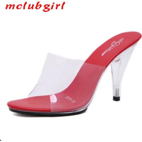 Mclubgirl Sexy Super High Heels 10CM High Nightclub Sandals And Slippers Sexy Shoes Large Size Shoes 42 Dress Shoes LFD