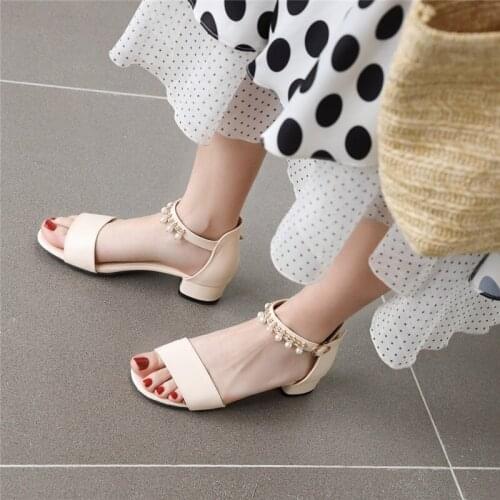 YQBTDL 2020 Fashion Sweet Chunky Block Heel Womens Shoes Ankle Strap String Bead Crystal Party Summer Shoes Lady Sandals Women