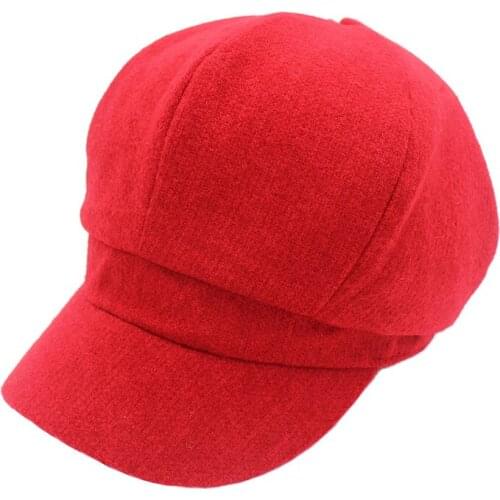 Outfly Lady Woolen Octagon Cap Autumn and Winter Fashion Painter Hat Red Dome Pumpkin Cap