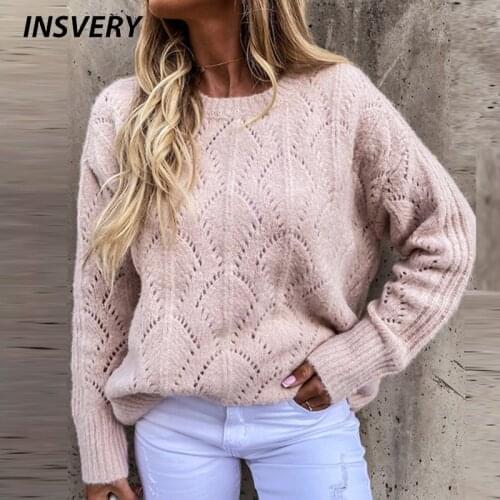 Autumn Casual Sweater Women O Neck Solid Hollow Out Pullover Elegant Long Sleeve Knitted Sweaters Fashion Knitwear Top