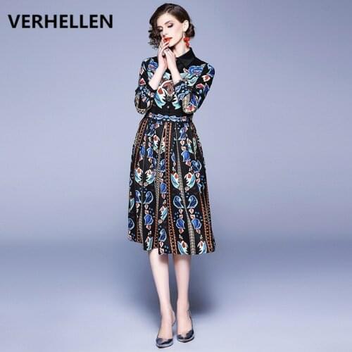 VERHELLEN High Quality Fashion Designer Runway Dress 2020 Spring Womens Long Sleeve Vintage Floral Print Casual Elegant Dress