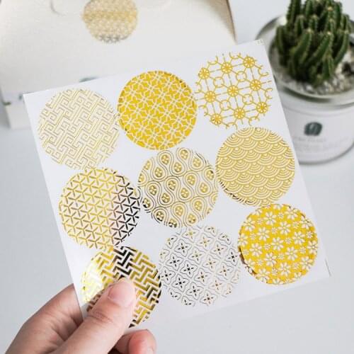 180pcs/lot 9 style Gold circular stickers sealing sticker baking package cake box decoration