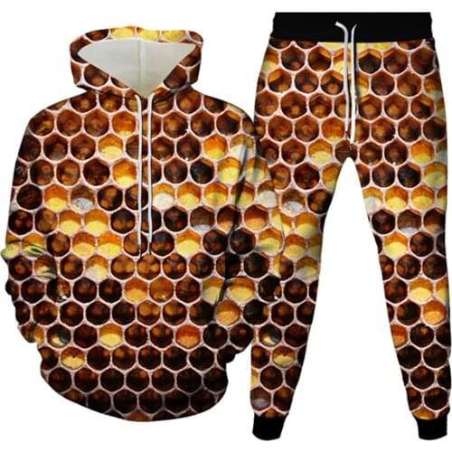 Men Fashion Clothes Sets Women Colorful Vortex Bee Nest Camouflage Pattern Printing Hoodies+Trousers 2pcs Suit Female Tracksuit