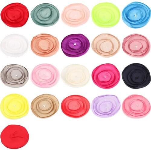 50pcs Handmade Layered Burned Petal Satin Fabric Flowers Applique For DIY Craft Hair Accessories
