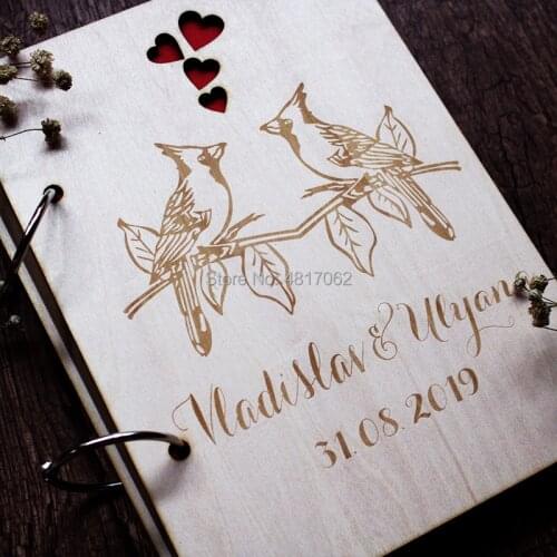 Book Wooden Guest Book Personalised Guestbook Well Wishes Book Birds Guest Book Rustic Wedding GuestBook Custom Wedding Journa
