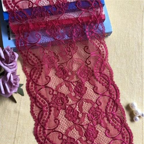 Exquisite stretchy Rose red lace ribbon embroidery cotton thread elastic force lace trim diy clothing accessories19.5cm