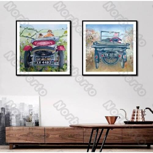 Watercolor Drawing Pictures Canvas Painting and Posters Wall Trucks In a Wild Field for Living Room Bedroom Restaurant Decoratio
