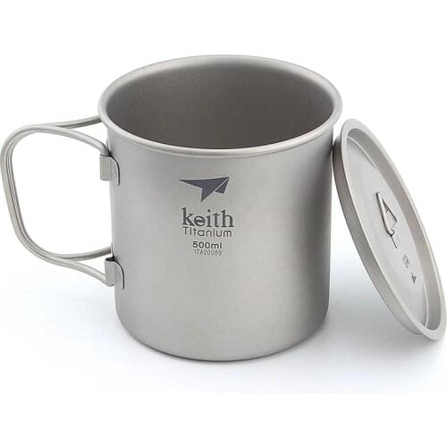 Keith Titanium Drinkware Water Cup Outdoor Camping Portable Cup Foldable Handle Single-layer Water Cup 0.5L Ti3205