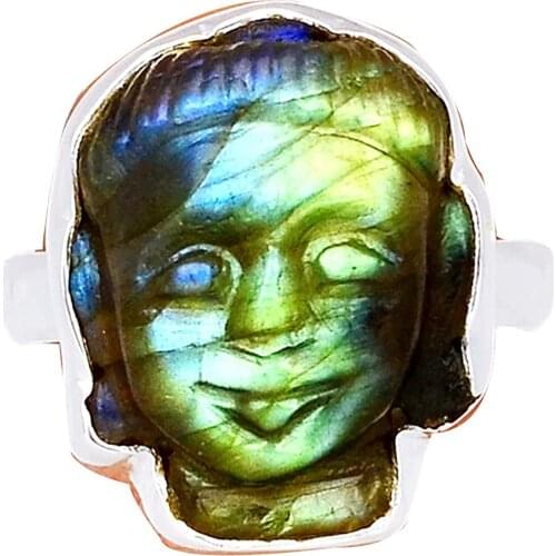 Genuine Labradorite Budda Ring 925 Sterling Silver, USA Size : 8, AR4550