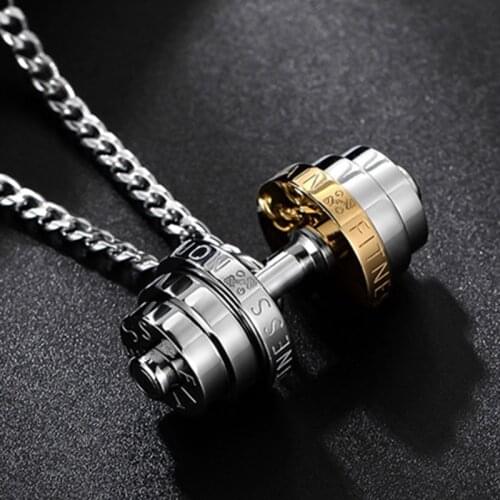 Necklace mens stainless steel fitness necklace sports pendant gold chain necklace 2020 jewelry on the neck barbell necklace