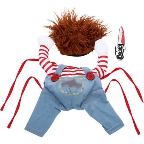 Pet Dog Halloween Cosplay Costumes Set Long Sleeve Outfit With Stuffed Body Imitating Cutter Wig Hat Pet Fun Supplies